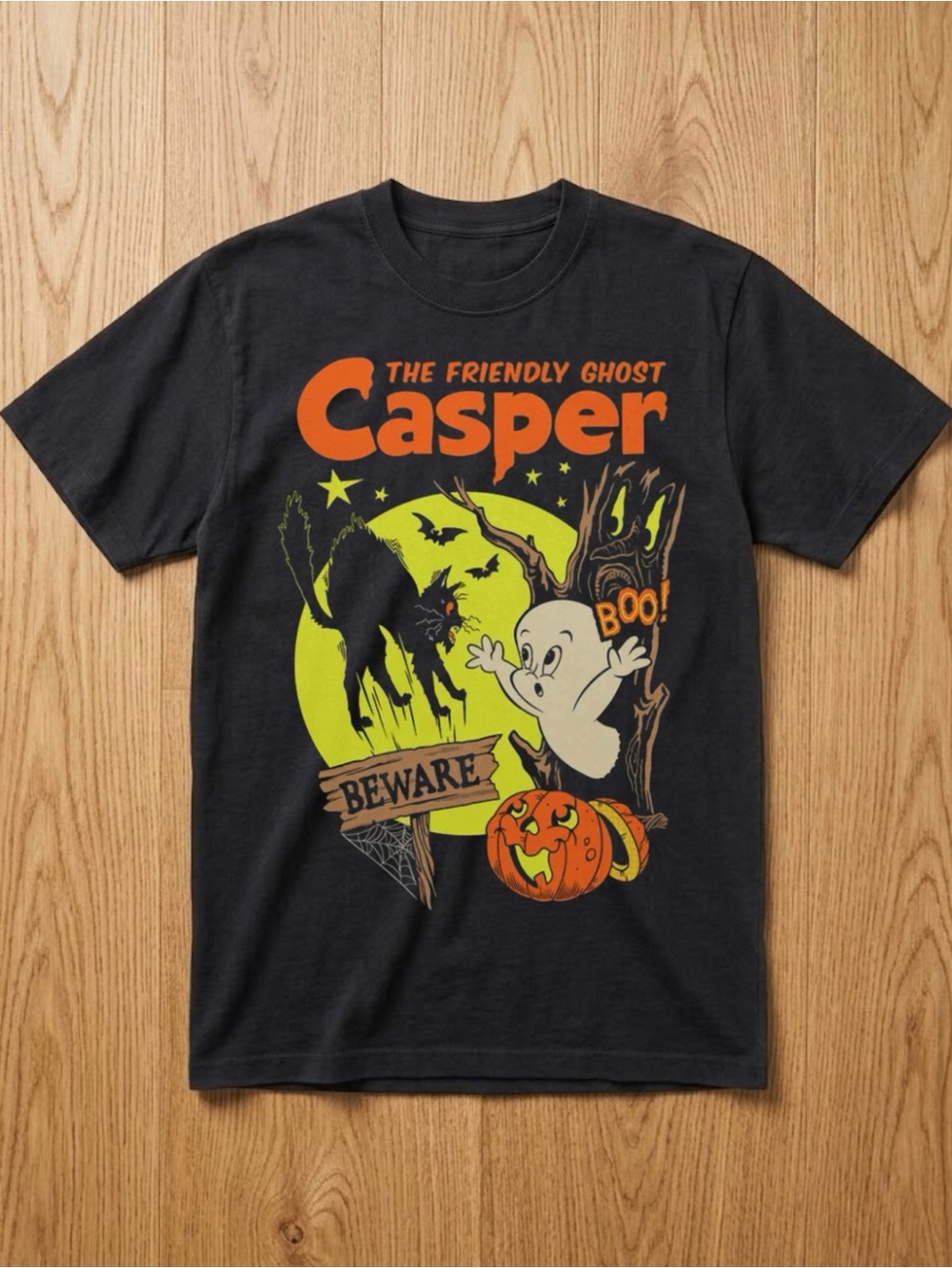 Casper Friendly Ghost Black Cat Black Spooky Aesthetic Comfort Color Reprint Tee